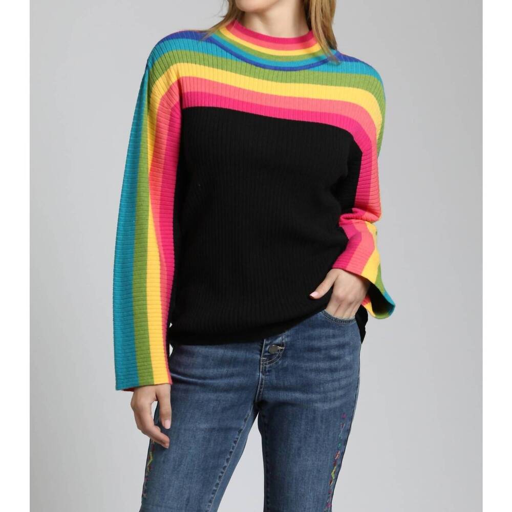 NEW APNY rainbow stripe funnel neck sweater in multi